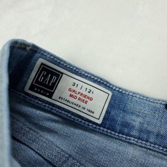 GAP Denim Girlfriend Mid Rise Ankle Fray Jeans Womens Size 12 L 32x28  Blue - Picture 3 of 11